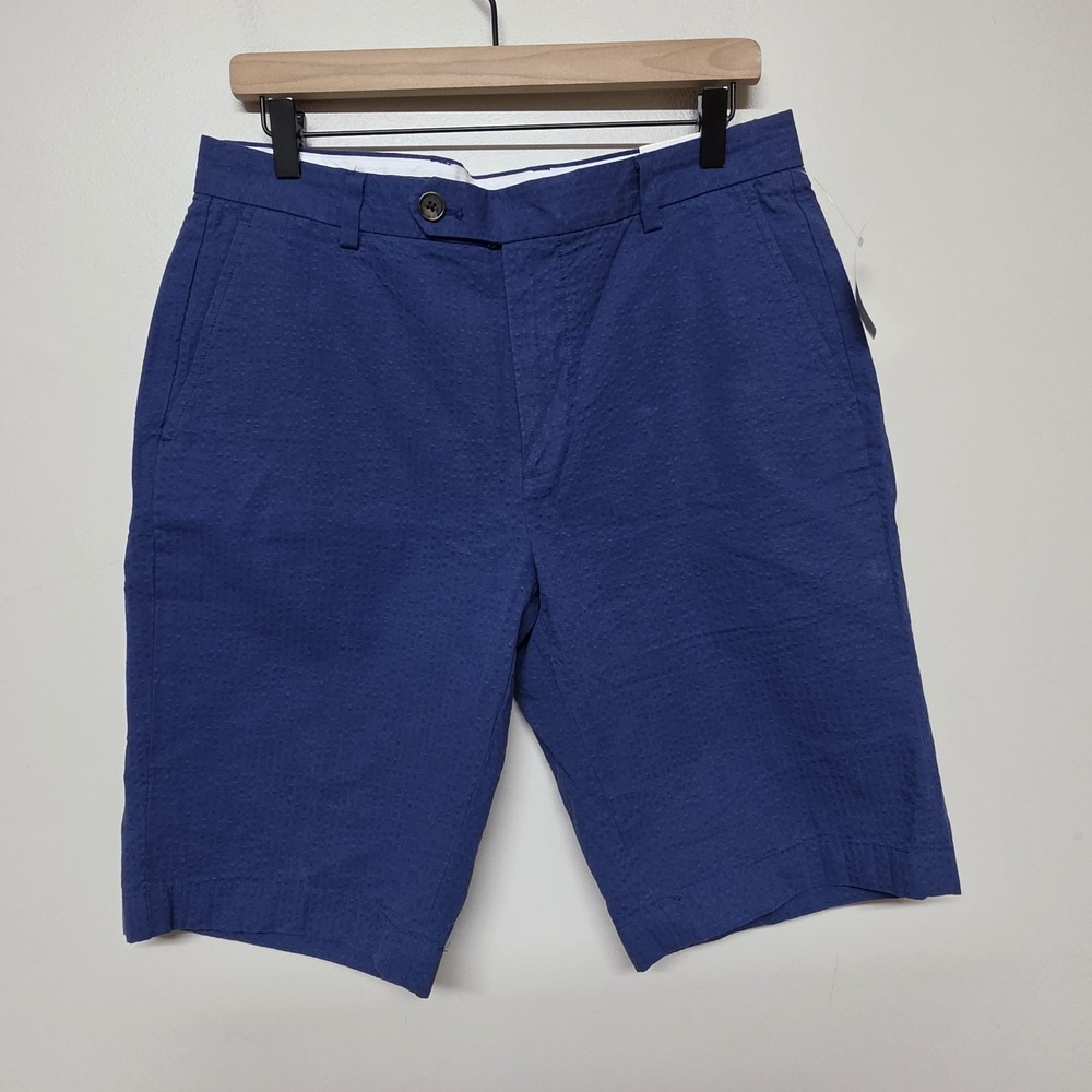 Brooks Brothers Seersucker Bermuda Shorts Blue Flat Chino Mens‎ Size 33 x 11"